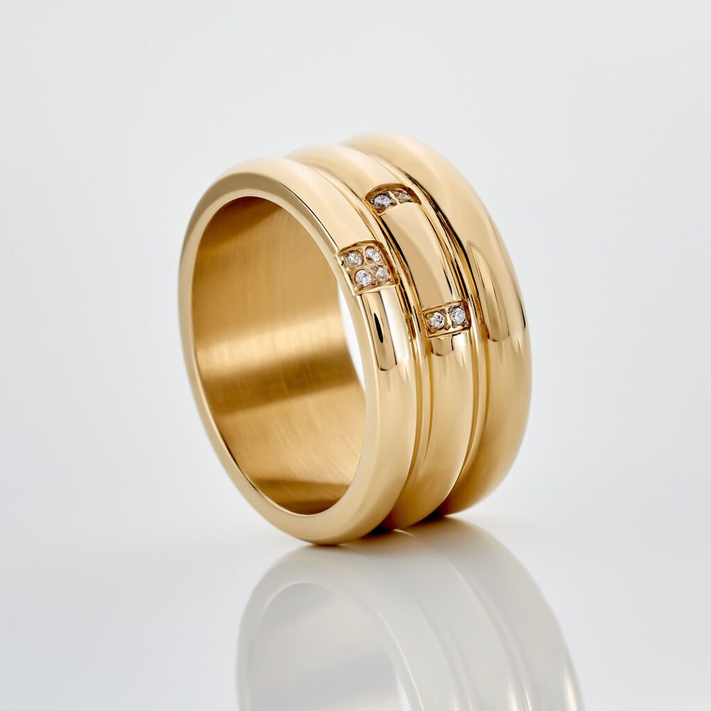 MELANI Damen Ring Edelstahl vergoldet Zirkonia Wei&szlig;