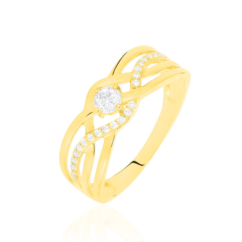 HARMONIA Damen Ring Gold 375 (9 Karat) Zirkonia Wei&szlig; 0,17 ct Welle - Verlobungsringe Damen | OROVIVO