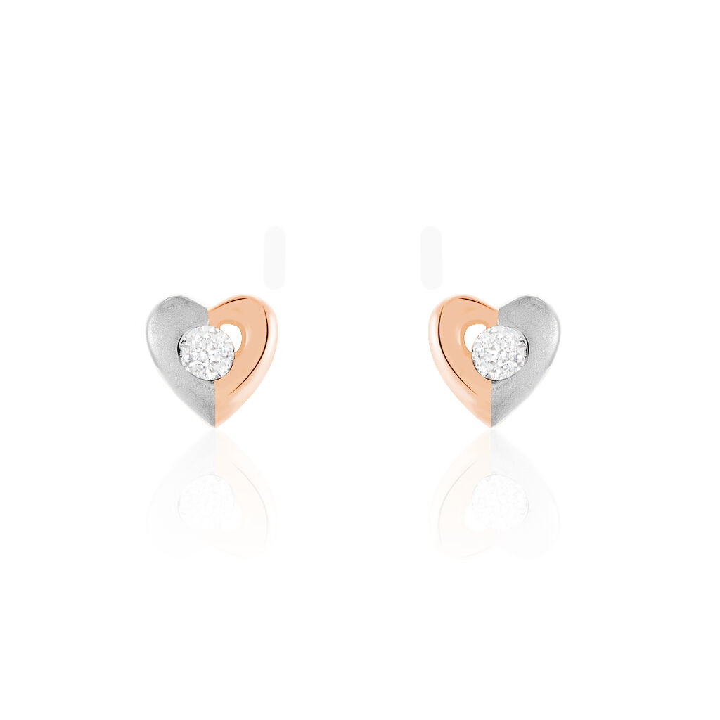 Thumbnail - ASHLEY HERZ 12 Damen Ohrstecker Silber Bicolor 925 Zirkonia Weiß Herz, Ohrstecker mit Stein