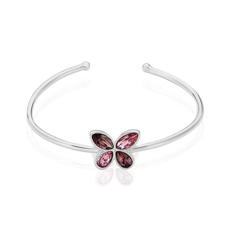 Bangle farfalla in metallo rodiato e pietre colore rosa - Spannringe Damen | OROVIVO