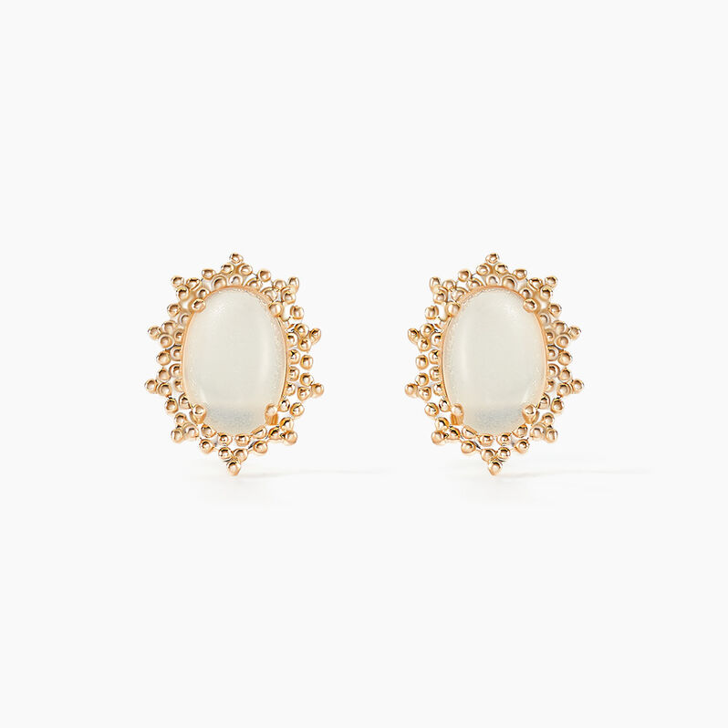 Boucles D'oreilles Puces Romance Plaqué Or Jaune Pierre De Lune - Spannringe Damen | OROVIVO