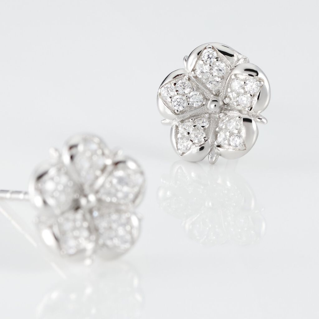 DUENA Damen Ohrstecker Silber Silber 925 Zirkonia Wei&szlig; 0,3 ct Blume
