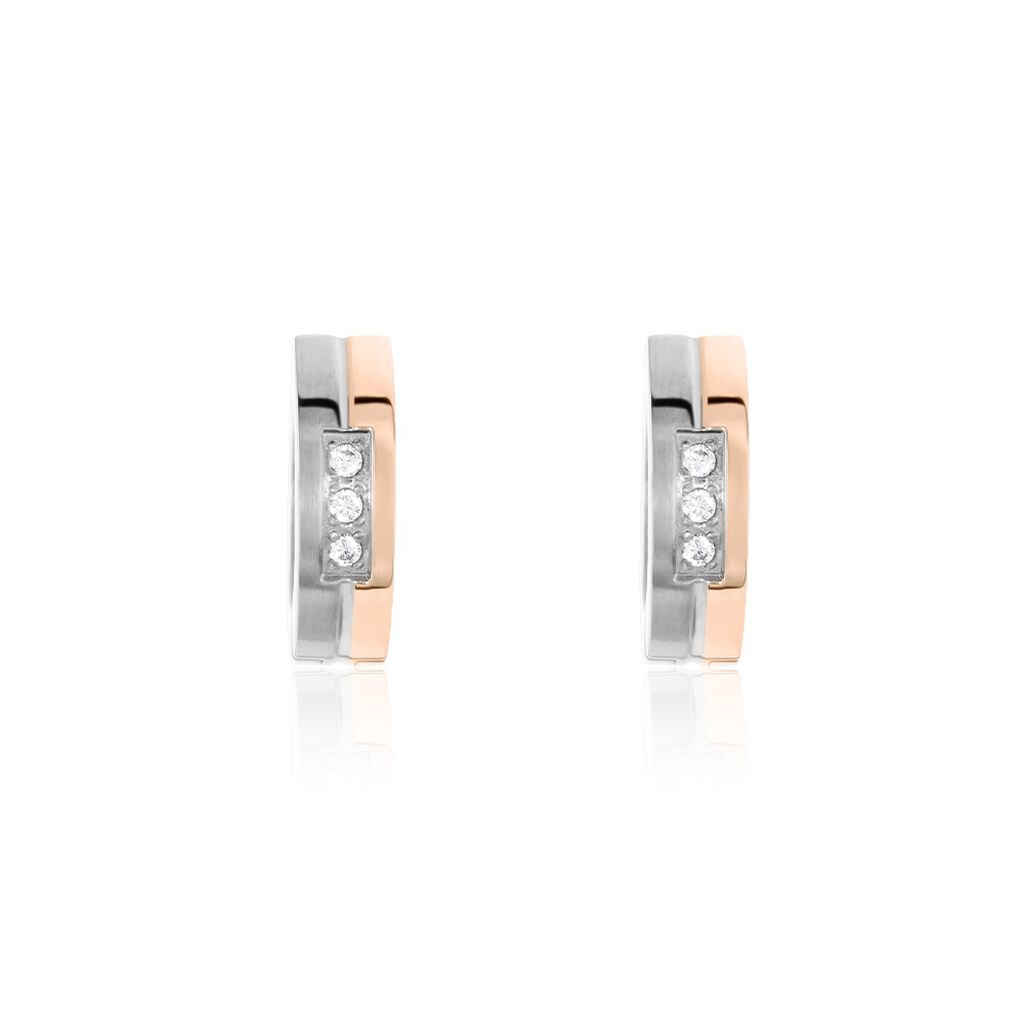 ARIELLA Damen Creolen Titan Bicolor Silber/Roségold Zirkonia Weiß B 4 mm - Creolen Damen | OROVIVO