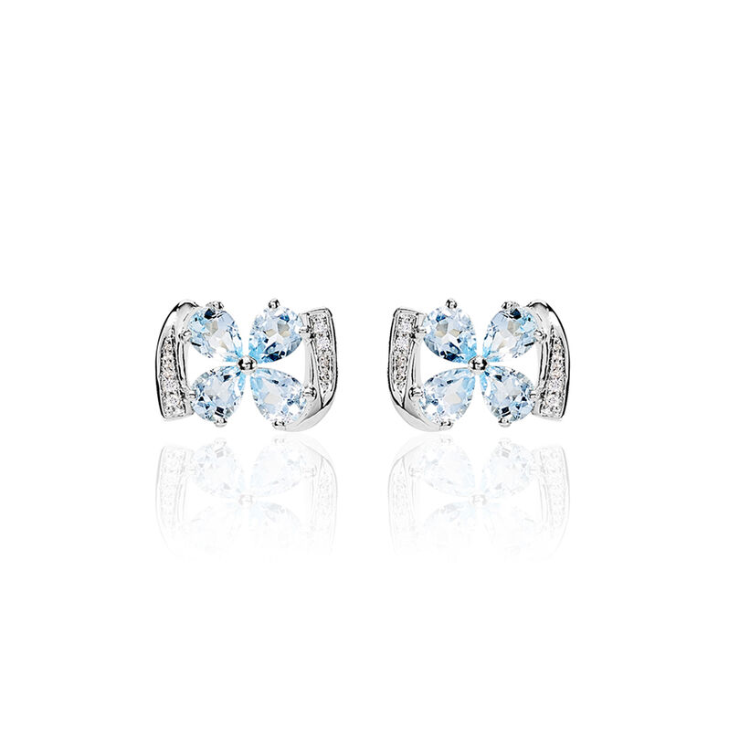 Boucles D'oreilles Puces Or Blanc Topaze Et Oxyde De Zirconium - Spannringe Damen | OROVIVO