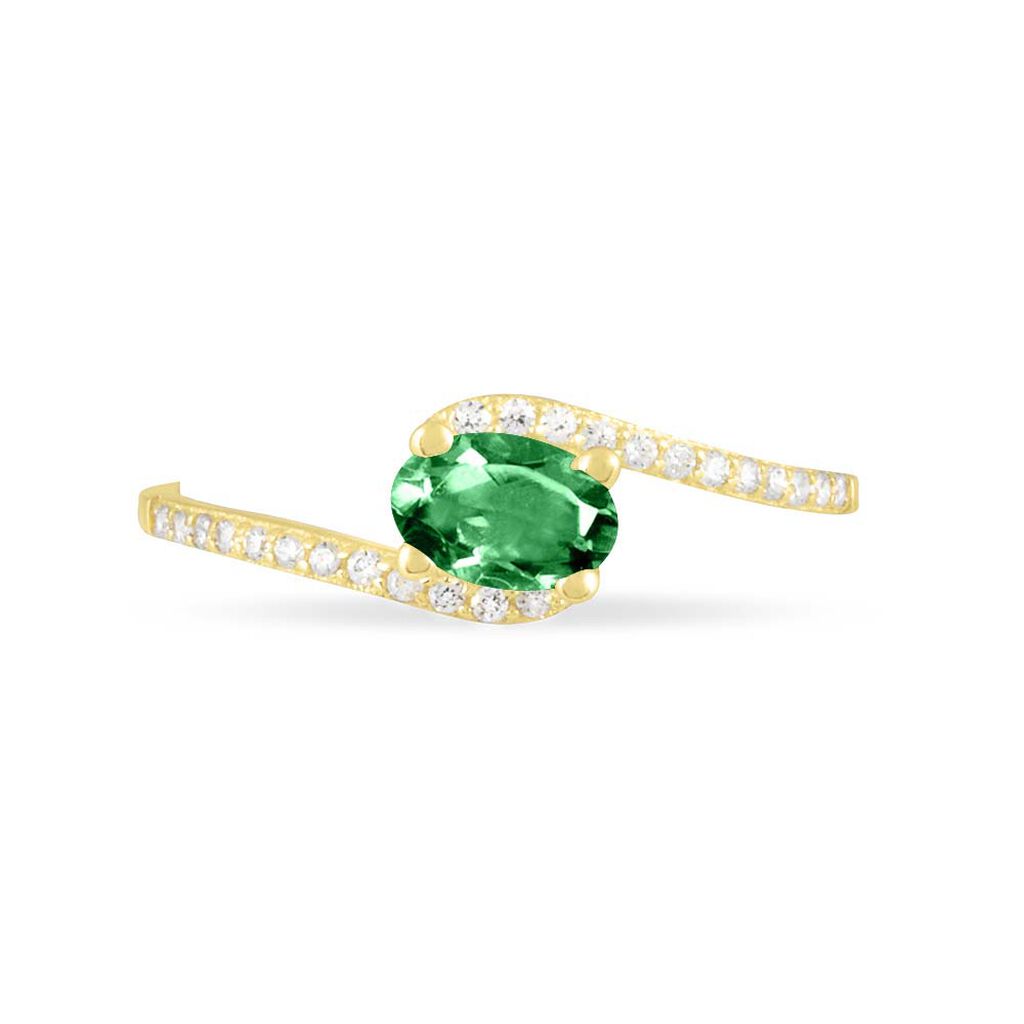 Bague Loriane Or Jaune Emeraude Et Diamant - Spannringe Damen | OROVIVO