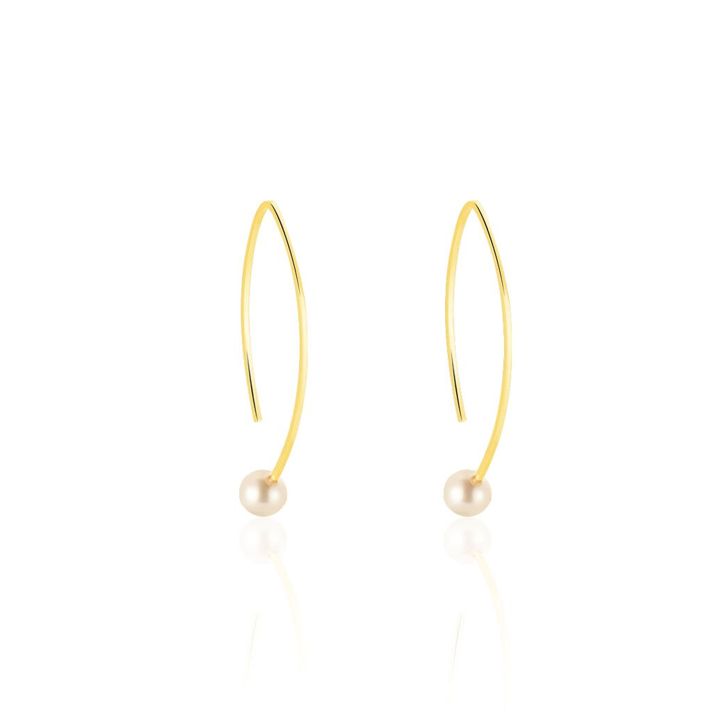 HESSA Damen Ohrringe Lang Gold 375 (9 Karat) Zuchtperle Perlmutt, Ohrringe Lang mit Stein