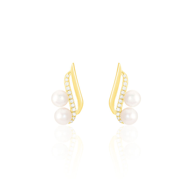 LOEVA Damen Ohrstecker Gold 375 (9 Karat) Zuchtperle Perlmutt Welle - Ohrstecker Damen | OROVIVO