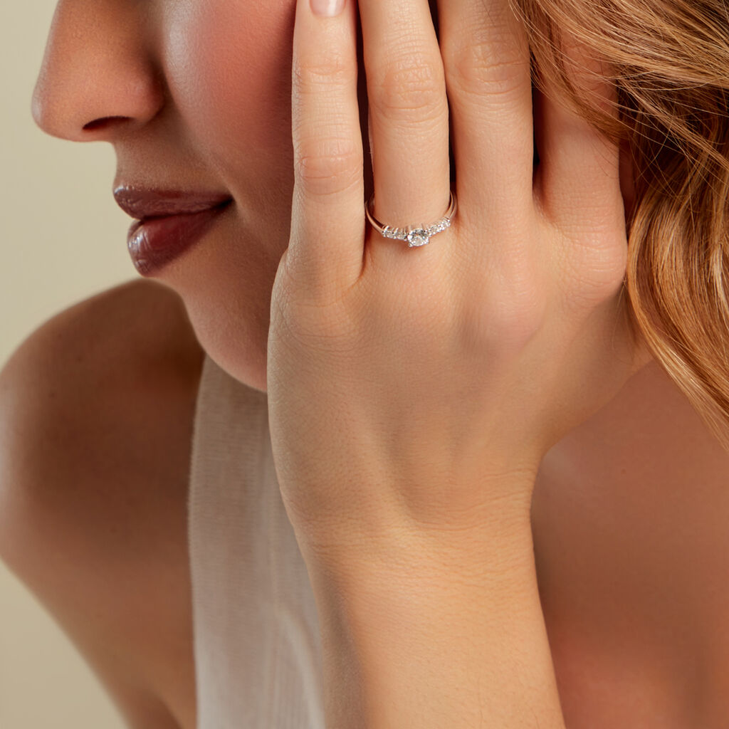 LUNIRA Damen Ring Silber 925 Zirkonia Wei&szlig; 0,09 ct