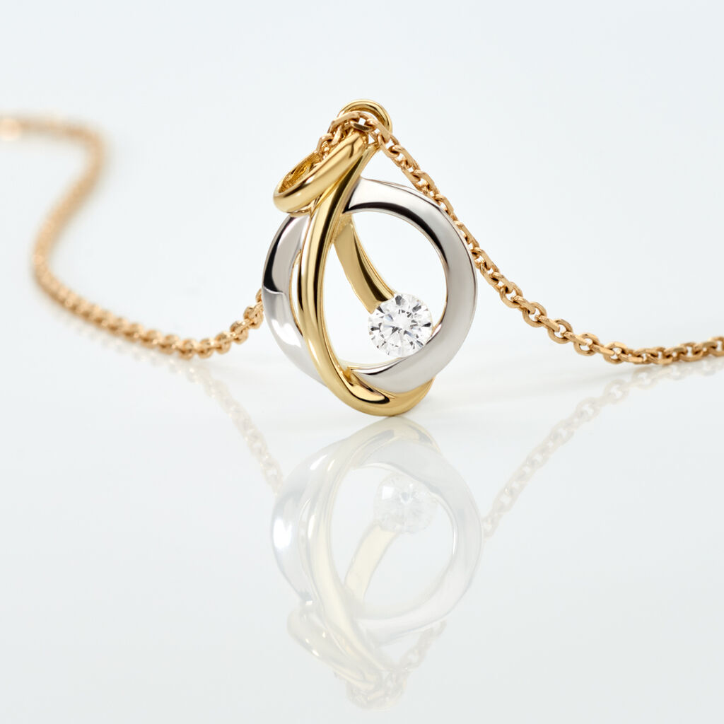 SARA Damen Anh&auml;nger Gold Bicolor Gelb/Silber 333 (8 Karat) Andere Steine Wei&szlig;