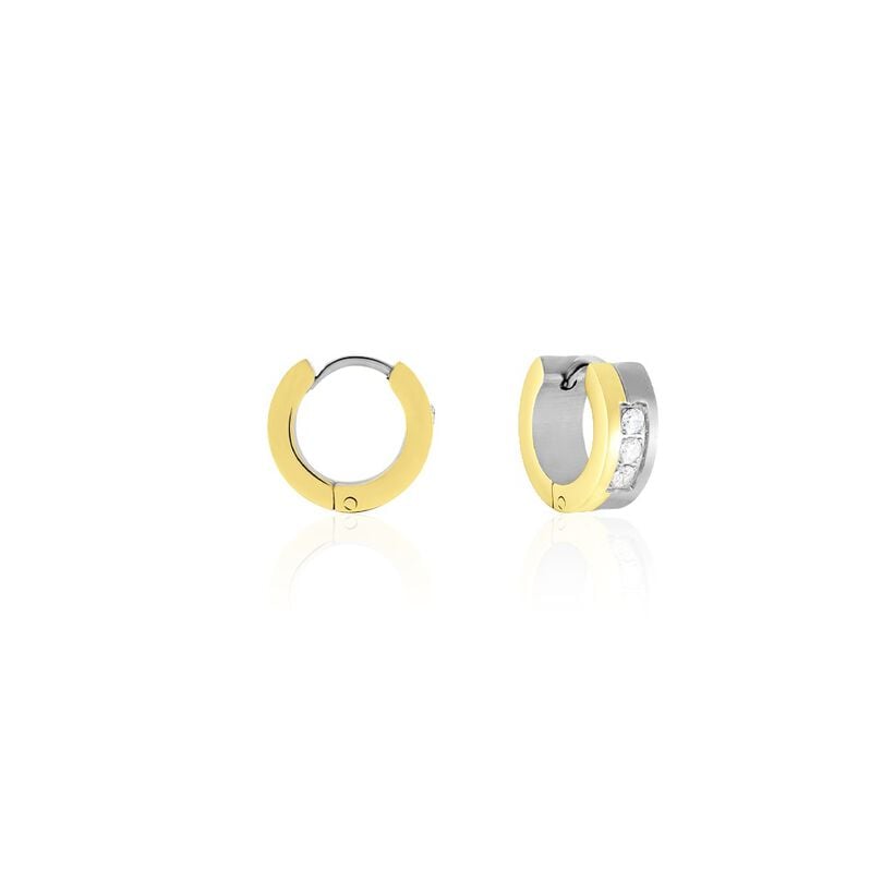 Andira Damen Creolen Edelstahl Bicolor Gold/Silber Synthetischer Stein Wei&szlig; 0,06 ct B 5 mm - Creolen Damen | OROVIVO