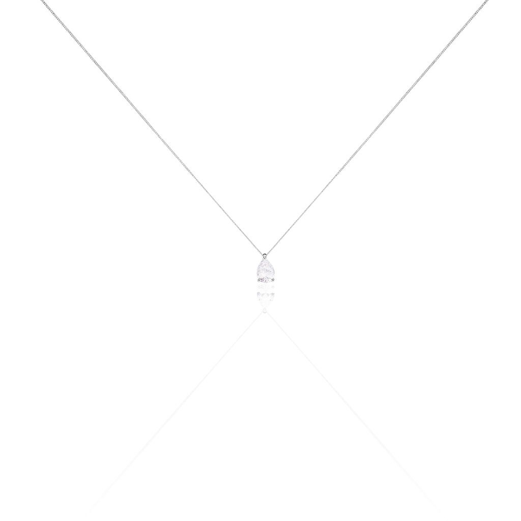 Damen Collier Weißgold 375 (9 Karat) Zirkonia Weiß 1,2 ct Tropfen, Collier mit Stein
