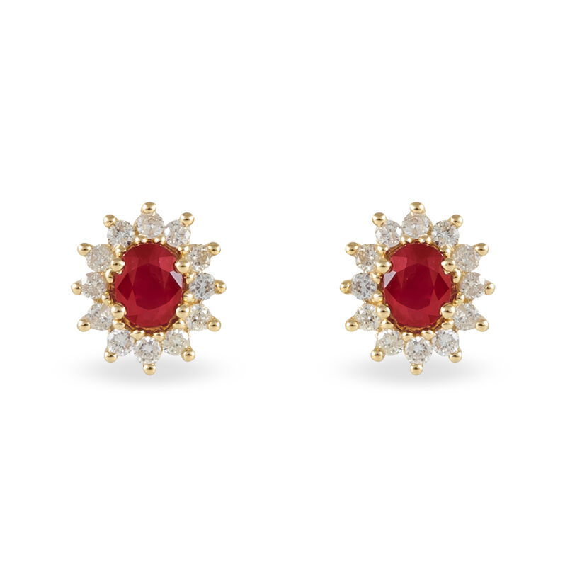 Boucles D'oreilles Puces Vladimir Or Jaune Diamant Et Rubis - Spannringe Damen | OROVIVO