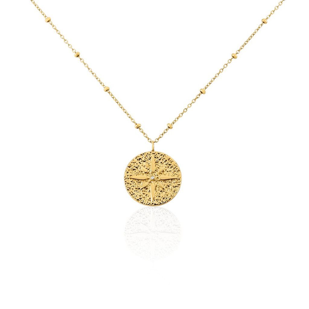Damen Collier Edelstahl vergoldet Zirkonia Kompass Simone 1,20mm, Collier mit Stein