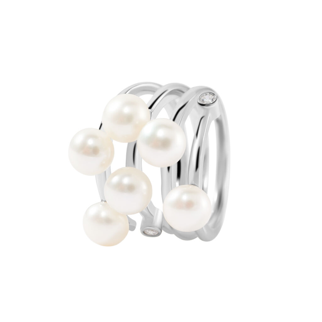 Perloso Damen Ring Silber 925 Zuchtperle Wei&szlig;