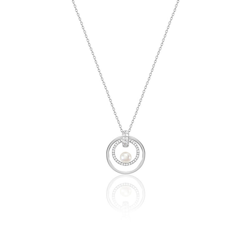 Taomina Damen Collier Silber 925 Zuchtperle Wei&szlig; 0,75 ct Kreis B 1,2 mm - Halsketten Damen | OROVIVO
