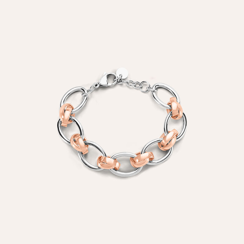 Bracciale Catena Sunrise Acciaio Bicolore Bianco / Rosa - Spannringe Damen | OROVIVO
