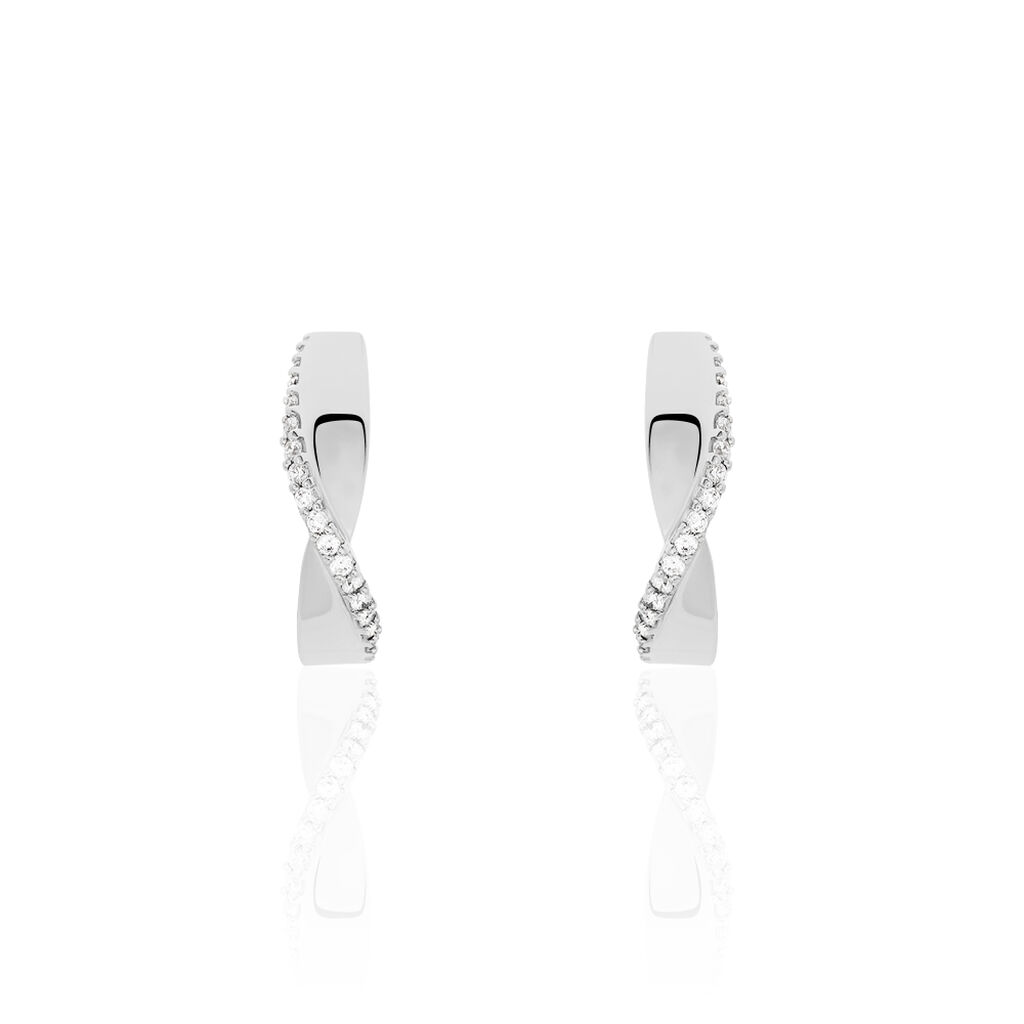 Damen Creolen Silber 925 Zirkonia Wei&szlig; B 5,3 mm