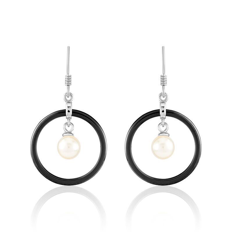 Boucles D'oreilles Pendantes Argent Céramique Et Perle De Culture - Spannringe Damen | OROVIVO