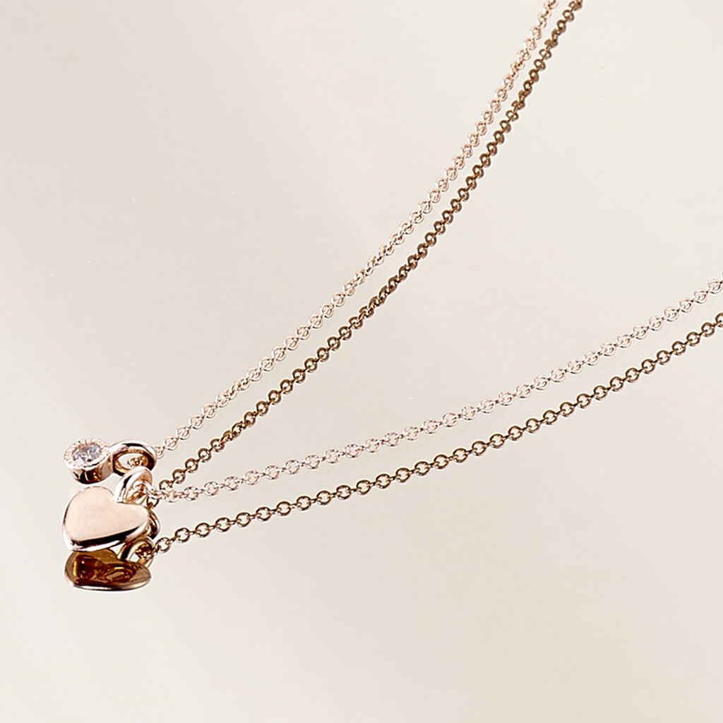 VOJNA 2 Damen Collier Silber rosevergoldet 925 Zirkonia Wei&szlig; 0,12 ct Herz