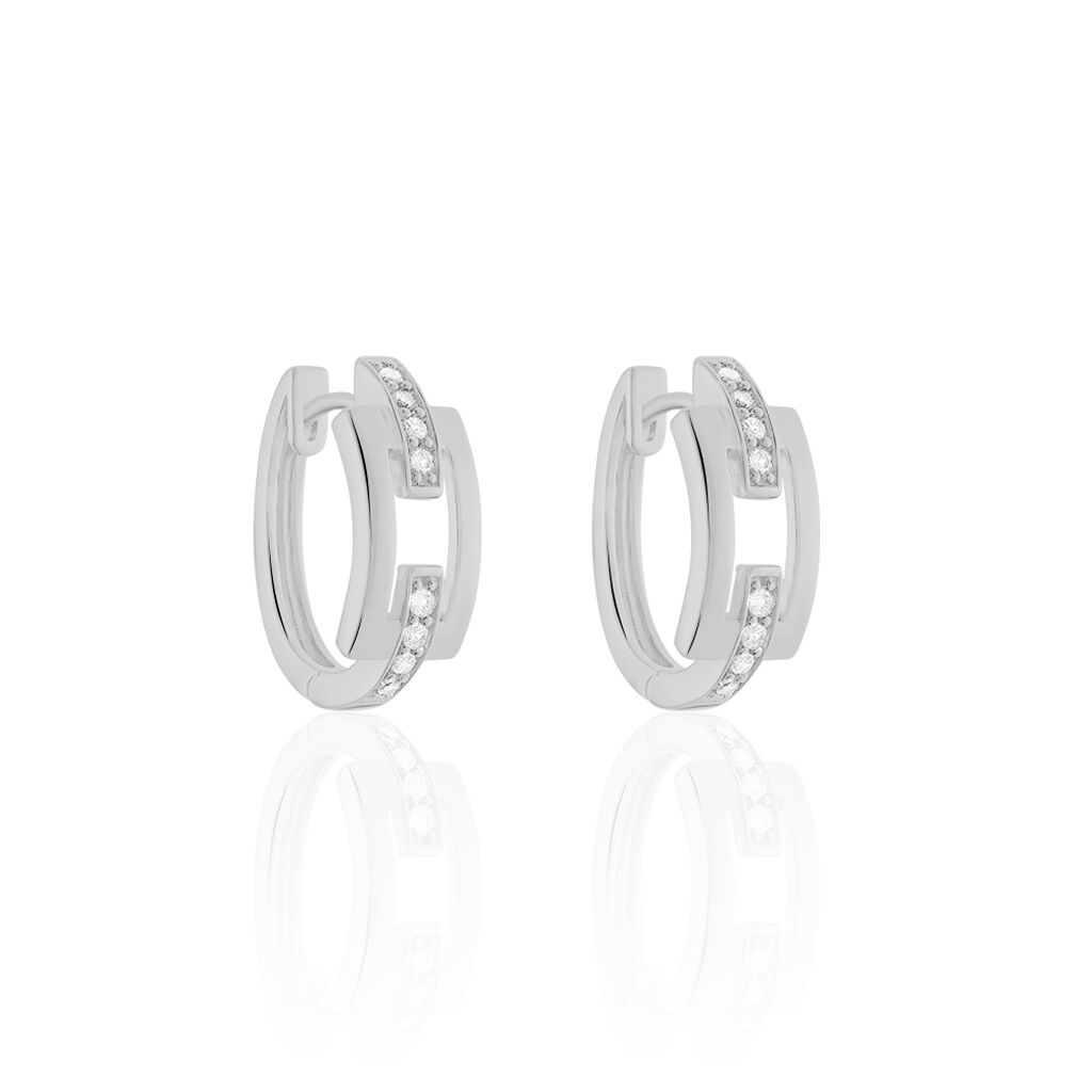 Thumbnail - BE SQUARE Damen Creolen Silber 925 Zirkonia Weiß B 8,3 mm, Creolen mit Stein