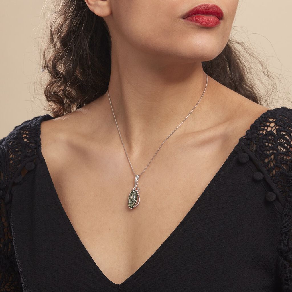 Collier Pelagie Argent Et Ambre Verte - Spannringe Damen | OROVIVO