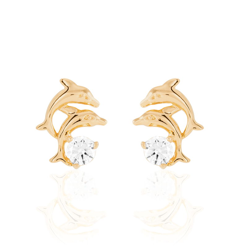 Boucles D'oreilles Puces Hortensia Plaque Or Jaune Oxyde De Zirconium - Spannringe Damen | OROVIVO