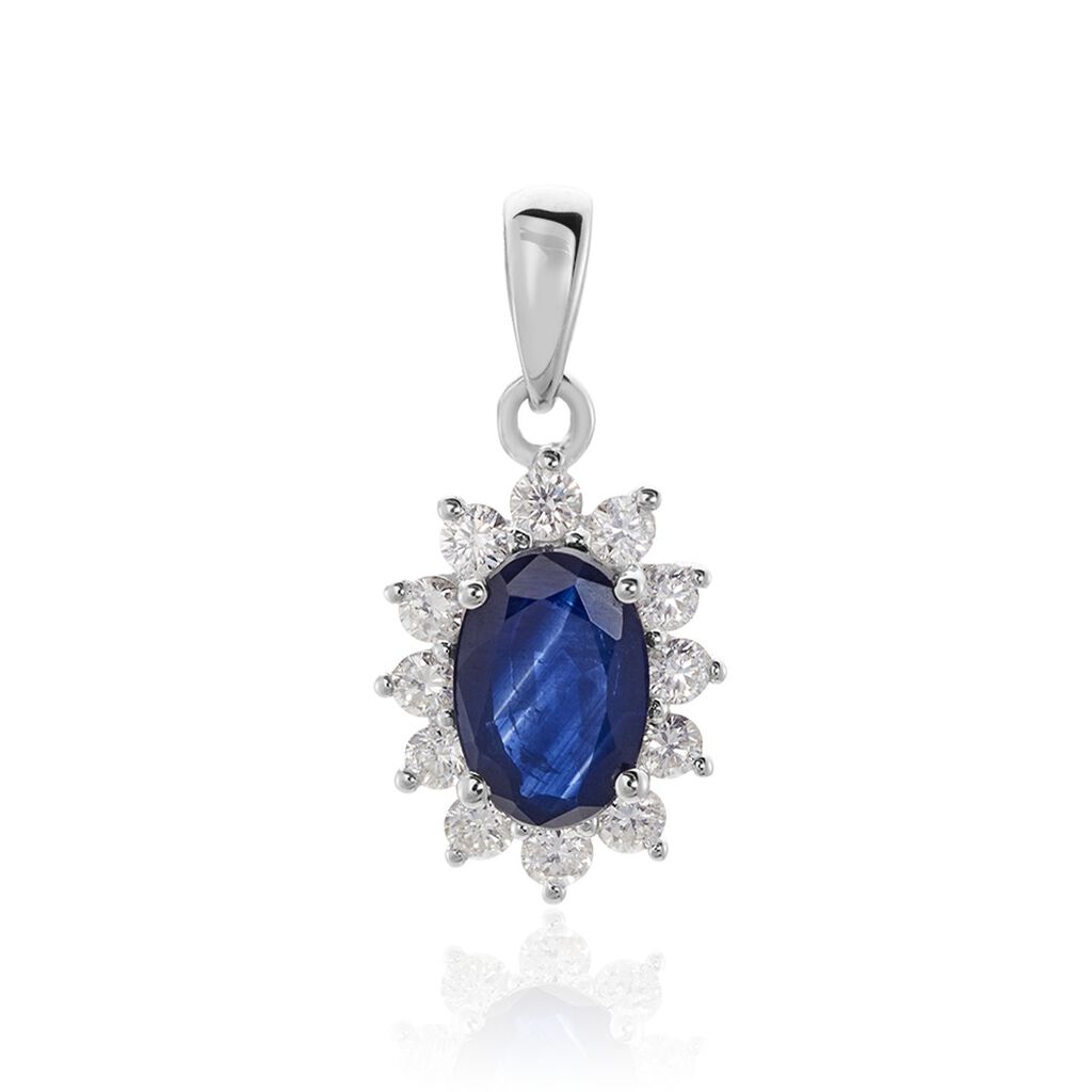 Kate Damen Anhänger Weißgold 375 (9 Karat) Saphir Blau 0,57 ct Oval, Anhänger mit Stein