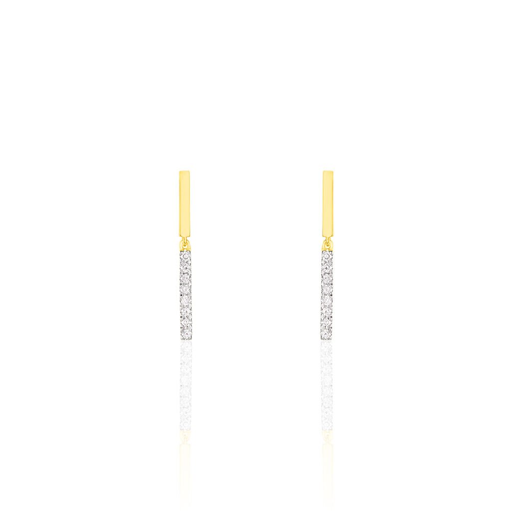 LINE 2 Damen Ohrringe Lang Gold Bicolor 375 (9 Karat) Diamant Wei&szlig; 0,11 ct Barren