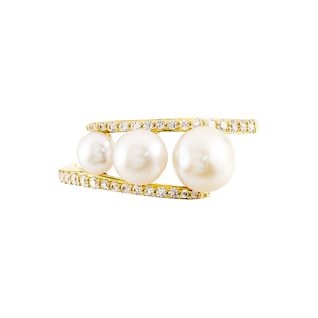 Bague Caleen Or Jaune Oxyde De Zirconium Et Perle De Culture - Spannringe Damen | OROVIVO
