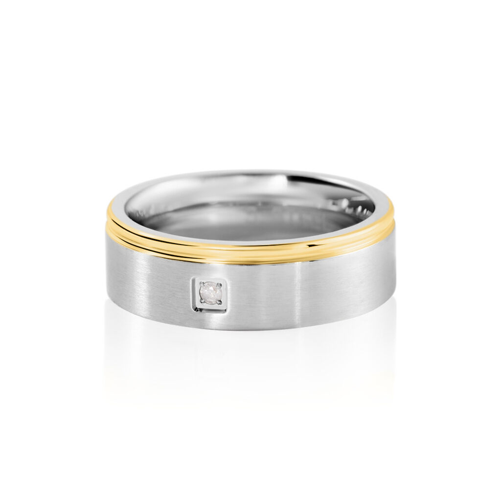 BOND Damen Ring Edelstahl Bicolor Gold/Silber Diamant Weiß 0,020 ct B 6 mm, Ring mit Stein