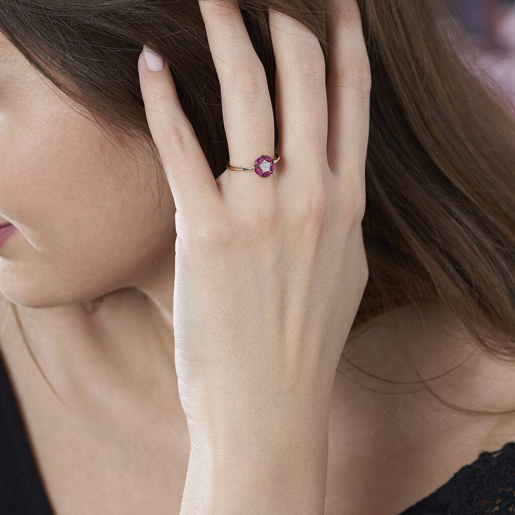 Bague Milana Or Rose Rubis Et Diamant - Spannringe Damen | OROVIVO