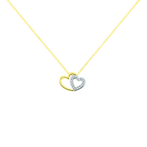 Damen Collier Gold Bicolor 375 Zirkonia Herz Herz 32 45cm - Halsketten Damen | OROVIVO