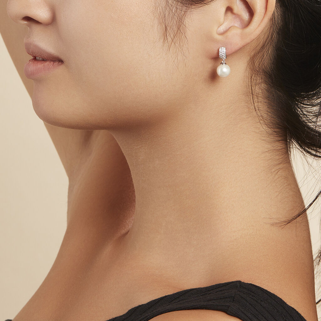 Damen Perlenohrringe Silber 925 Zirkonia Perlen - Ohrstecker Damen | OROVIVO