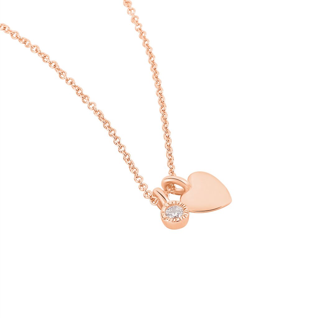 VOJNA 2 Damen Collier Silber rosevergoldet 925 Zirkonia Wei&szlig; 0,12 ct Herz
