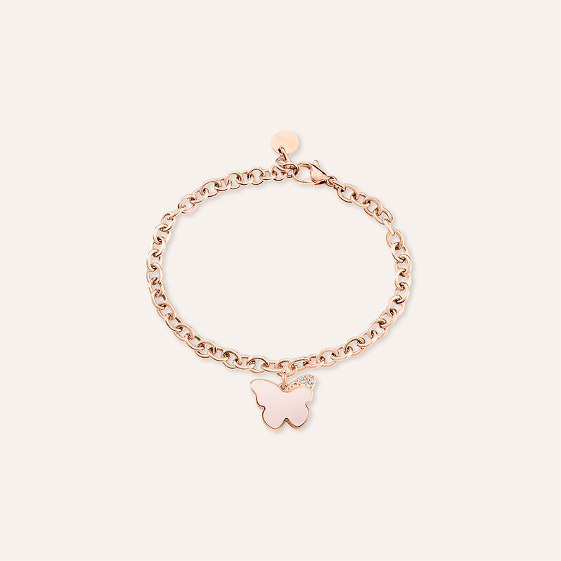 Bracciale Lady Sweet Acciaio Rosato Farfalla e Cristalli - Spannringe Damen | OROVIVO