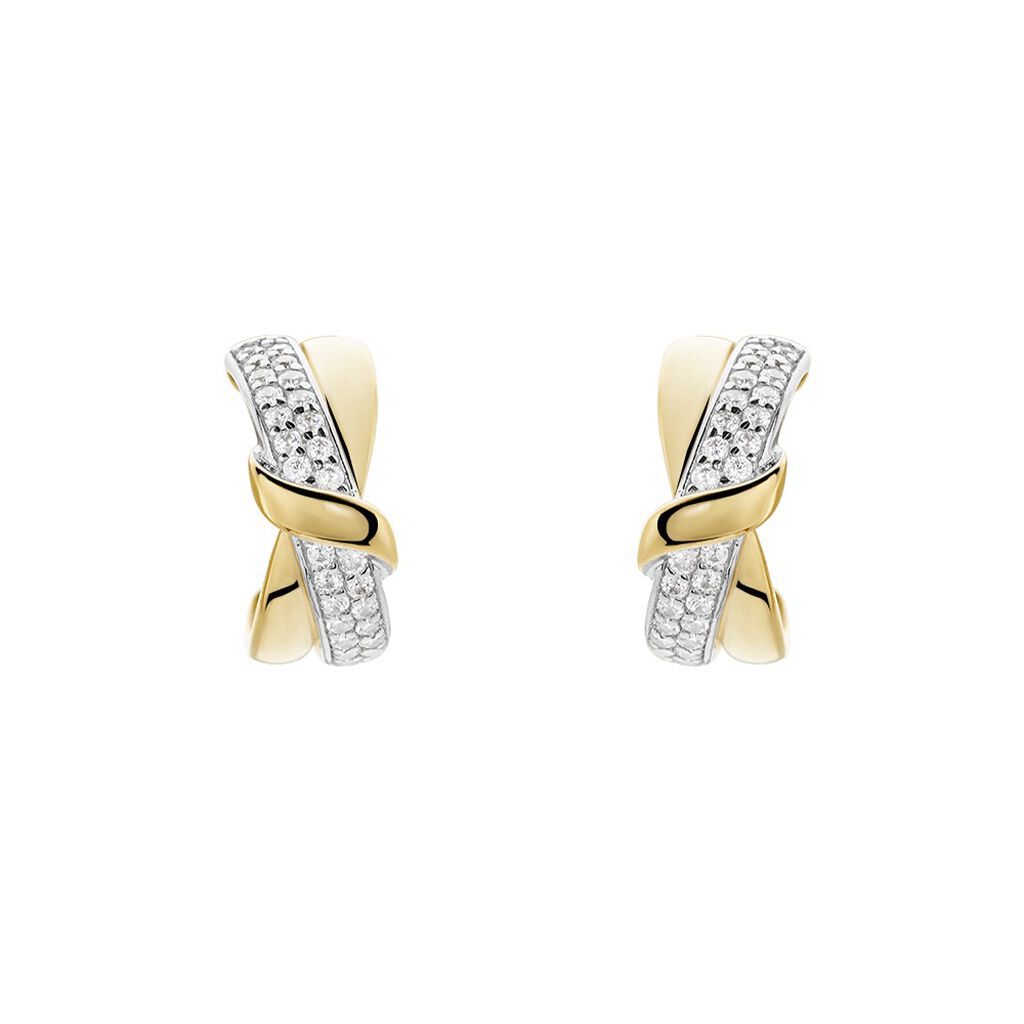 BRENDA Damen Creolen Gold Bicolor Gelb/Silber 375 (9 Karat) Zirkonia Wei&szlig; 0,43 ct