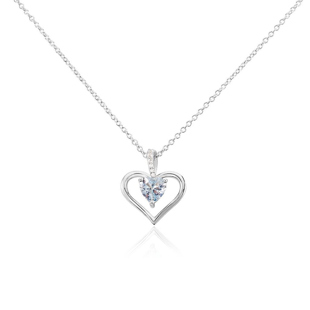 ARIDA HERZ Damen Collier Silber 925 Zirkonia Blau 0,16 ct Herz B 1,2 mm, Collier mit Stein