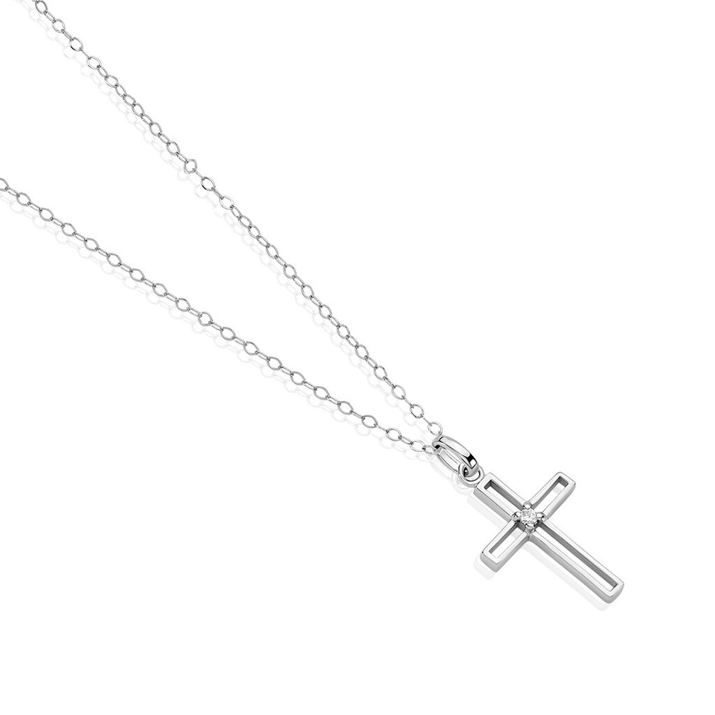 ARACELI Damen Collier Silber Silber 925 Zirkonia Weiß 0,03 ct Kreuz, Collier mit Stein