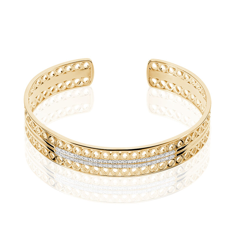 Bracelet Jonc Solena Plaque Or Jaune Oxyde De Zirconium - Spannringe Damen | OROVIVO