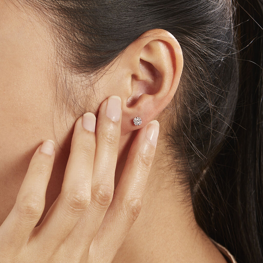 Damen Ohrstecker Weißgold 585 Rund Weiß Natur Solo - Ohrstecker Damen | OROVIVO