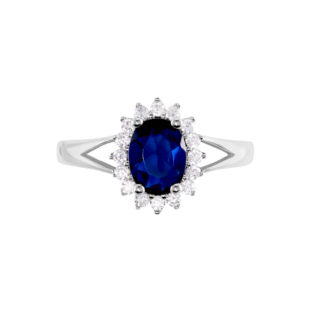 SINYA Damen Ring Silber Silber 925 Glas Blau 2,06 ct