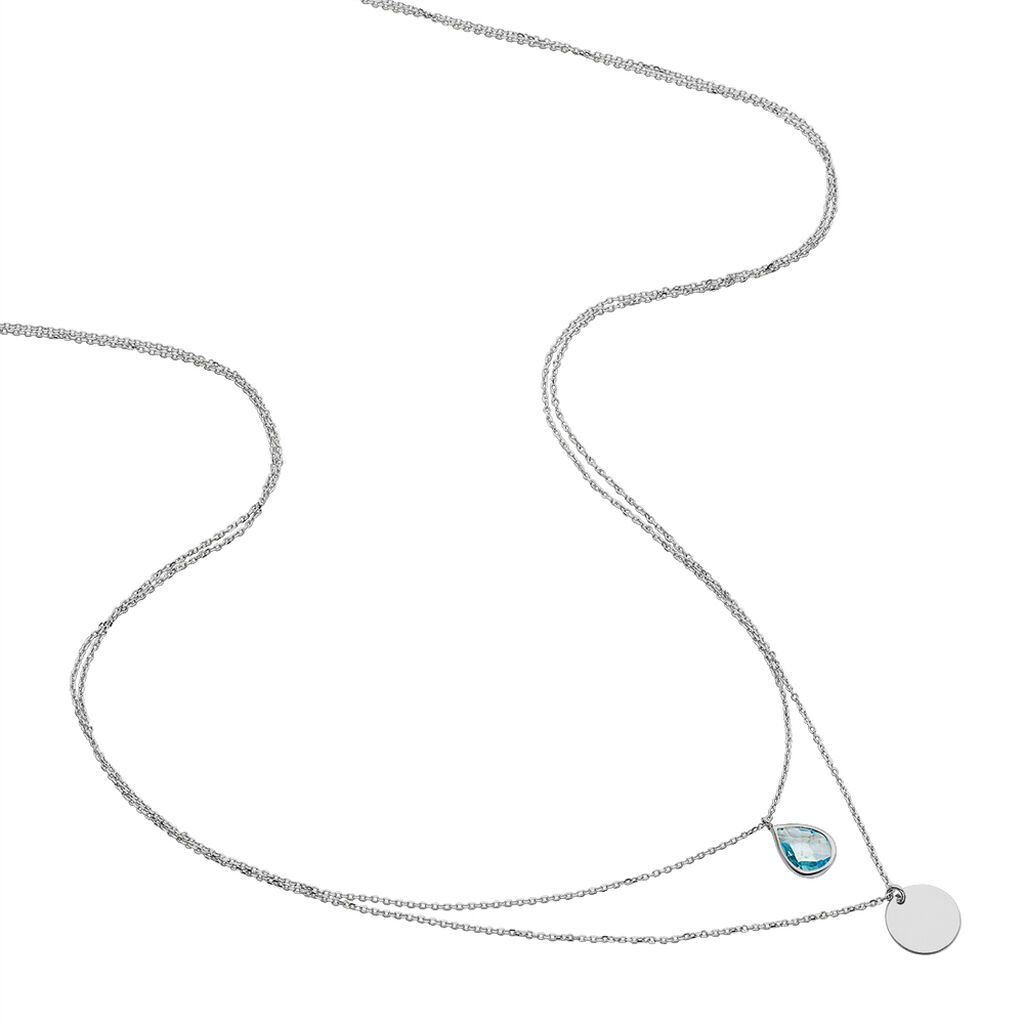 MODOU 2 Damen Collier Wei&szlig;gold 375 (9 Karat) Topas Blau 0,12 ct Tropfen