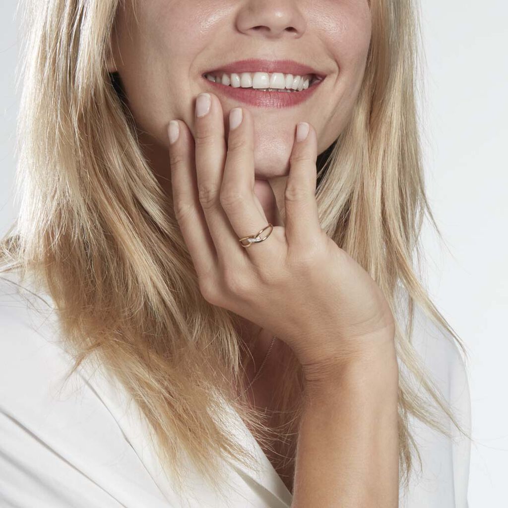 Bague Or Jaune Madelle Forme Entrelacee Pavage Diamants - Spannringe Damen | OROVIVO