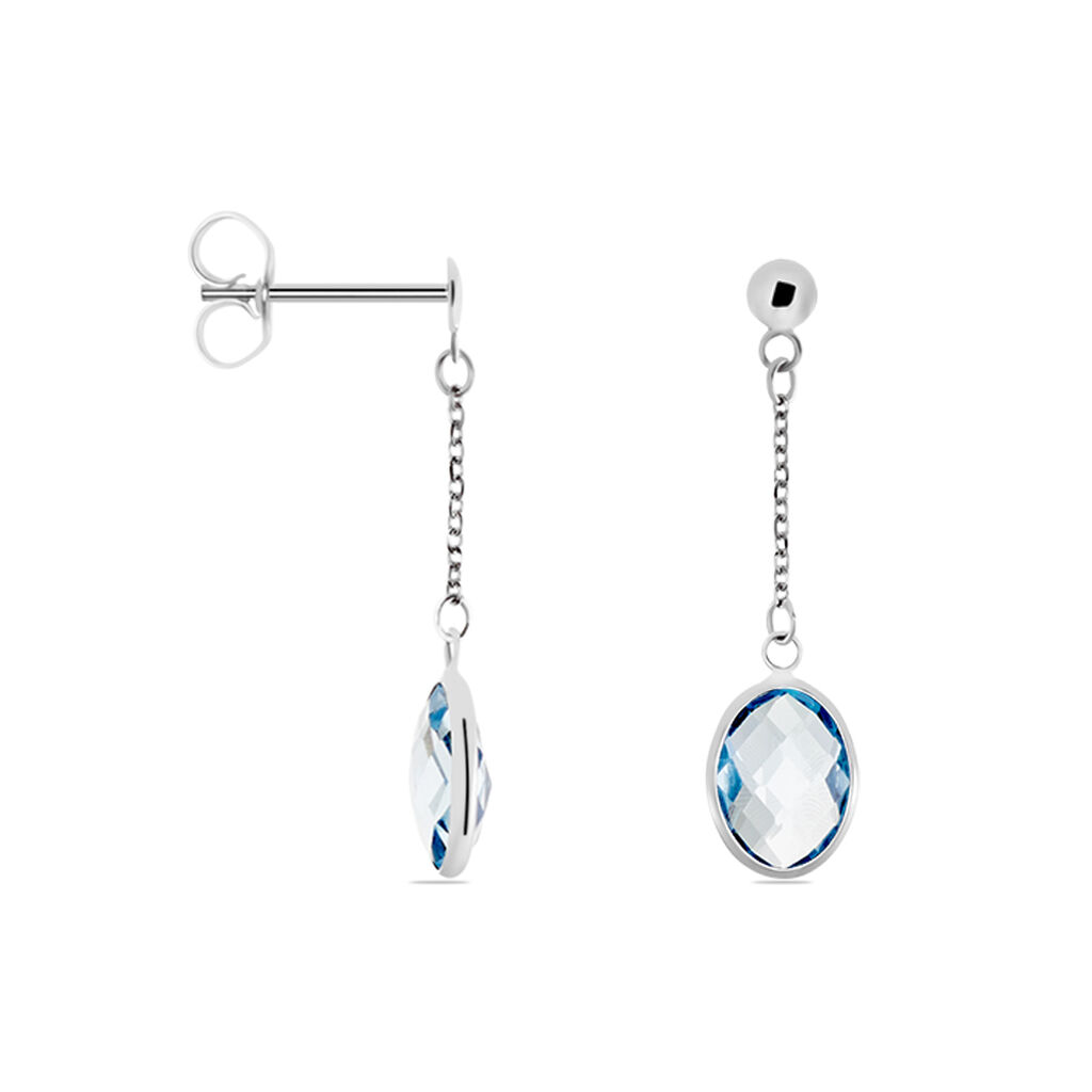 Damen Ohrringe Lang Weißgold 375 Topas Blau 2,61ct Vio  - Ohrhänger Damen | OROVIVO