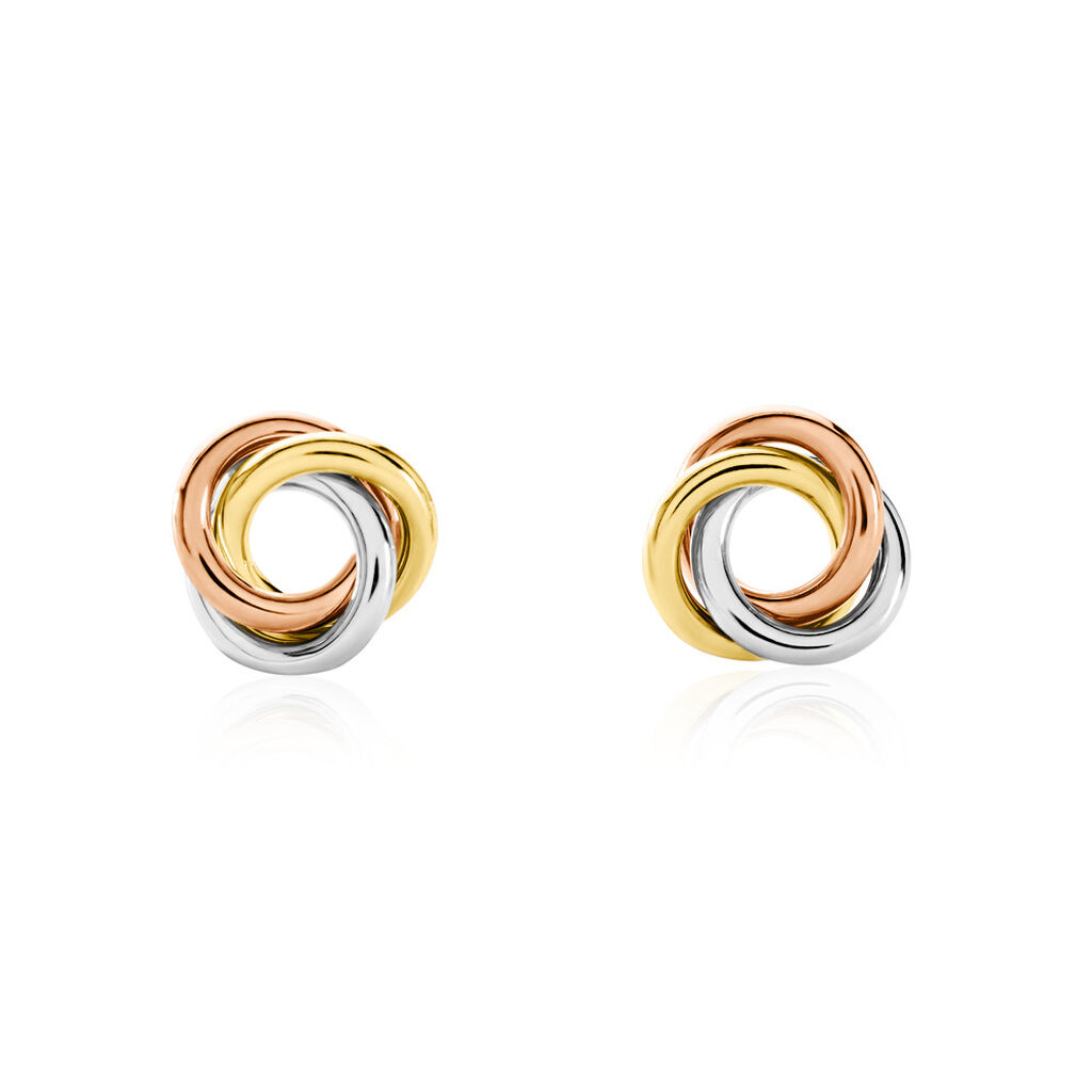 Damen Ohrstecker Gold Tricolor Gelb/Silber/Roségold 585 (14 Karat), Ohrstecker ohne Stein