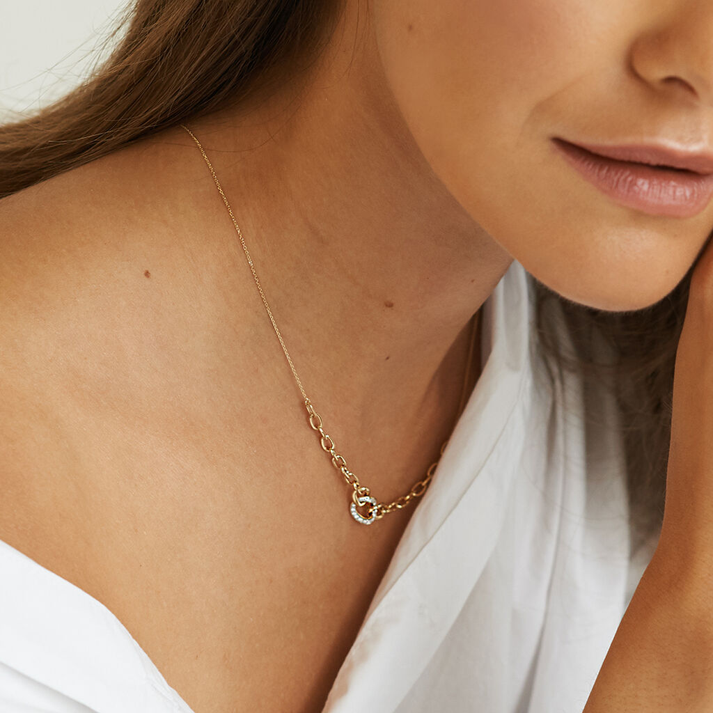 Damen Collier Gold Bicolor Gelb/Silber 375 Diamant 0,11ct Oval Pany - Halsketten Damen | OROVIVO