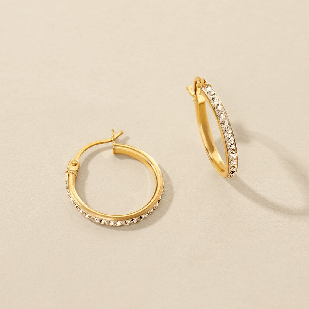 TYHANA Damen Creolen Gold 375 (9 Karat) Strass Wei&szlig; B 2 mm