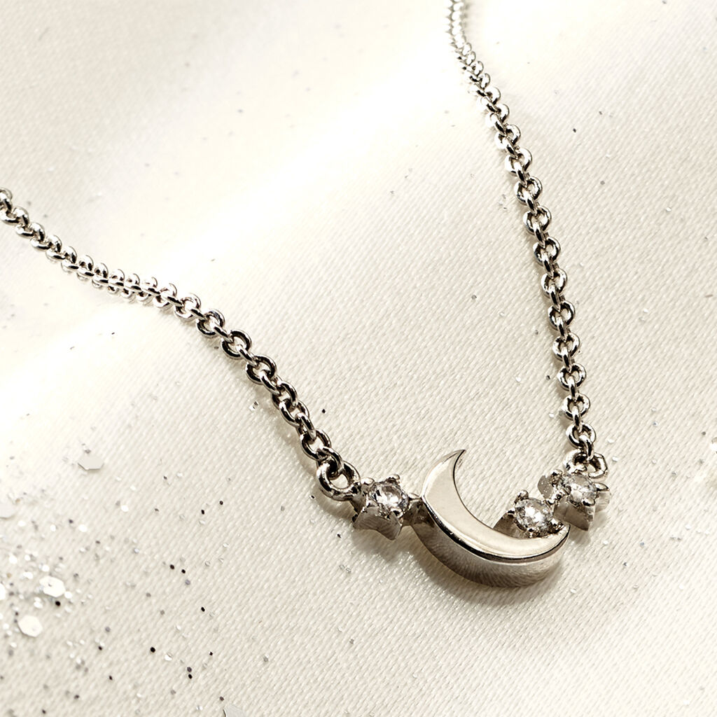 MADINA Damen Collier Silber 925 Zirkonia Wei&szlig; 0,15 ct Mond B 2,5 mm