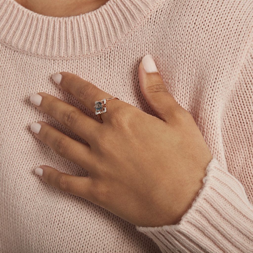 Bague Or Rose Haia Topaze London Blue Fleur Oxyde - Spannringe Damen | OROVIVO