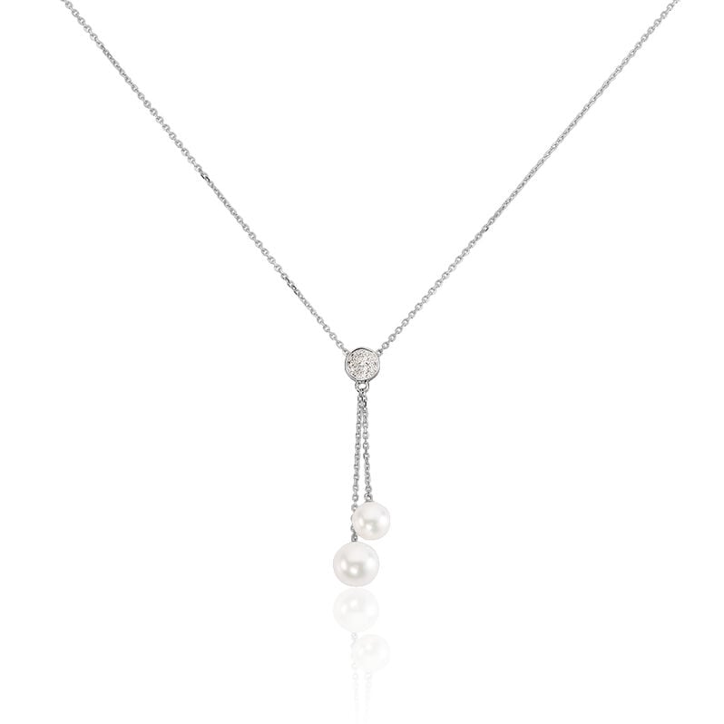 RITA 3 Damen Collier Wei&szlig;gold 375 (9 Karat) Zuchtperle Perlmutt Ball - Halsketten Damen | OROVIVO